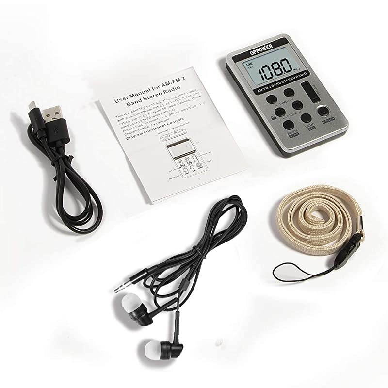 Portable AMFM Radio Digital Tuning Transistor Radio Personal Mini Stereo Radio with Earphone and Rechargeable Battery for WalkSilver