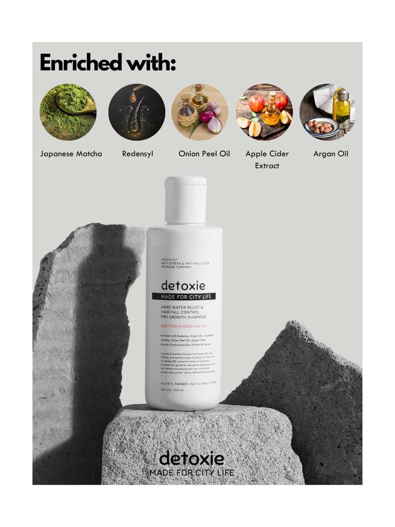 Detoxie Hard Water Relief & Hair Fall Control Pro Growth Shampoo - 200 ml