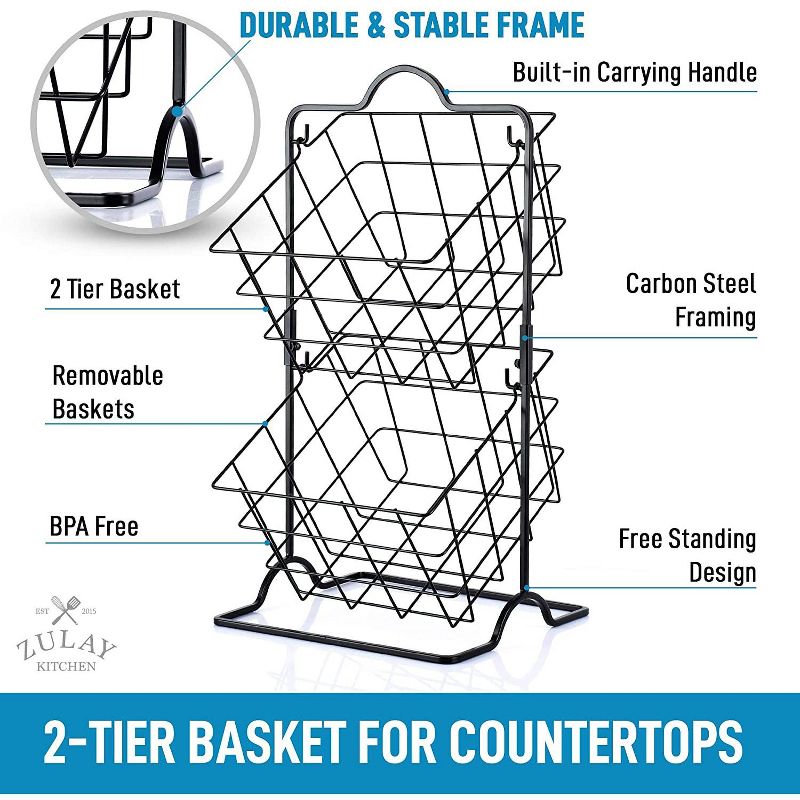 Zulay Kitchen 2 - Tier Freestanding Fruit Stand Storage & Organizer Durable Steel Metal Fruit Basket