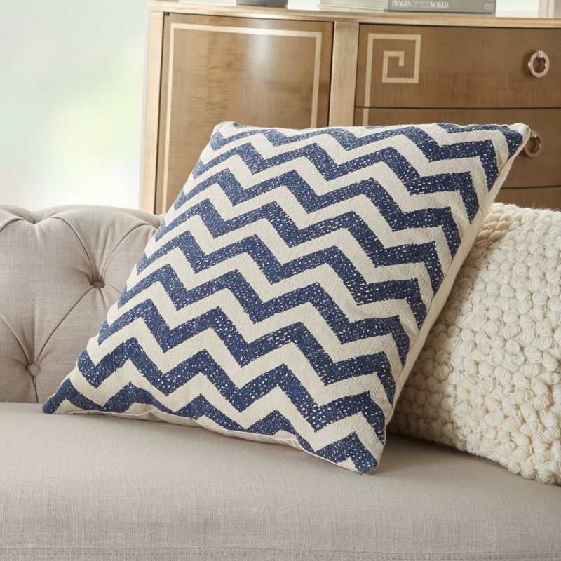 Life Styles Printed Chevron Oversize Square Throw Pillow Navy - Nourison