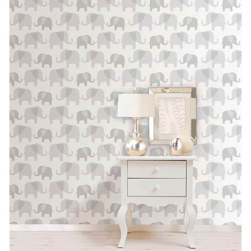 NuWallpaper 28.2' Elephant Parade Peel & Stick Wallpaper Gray