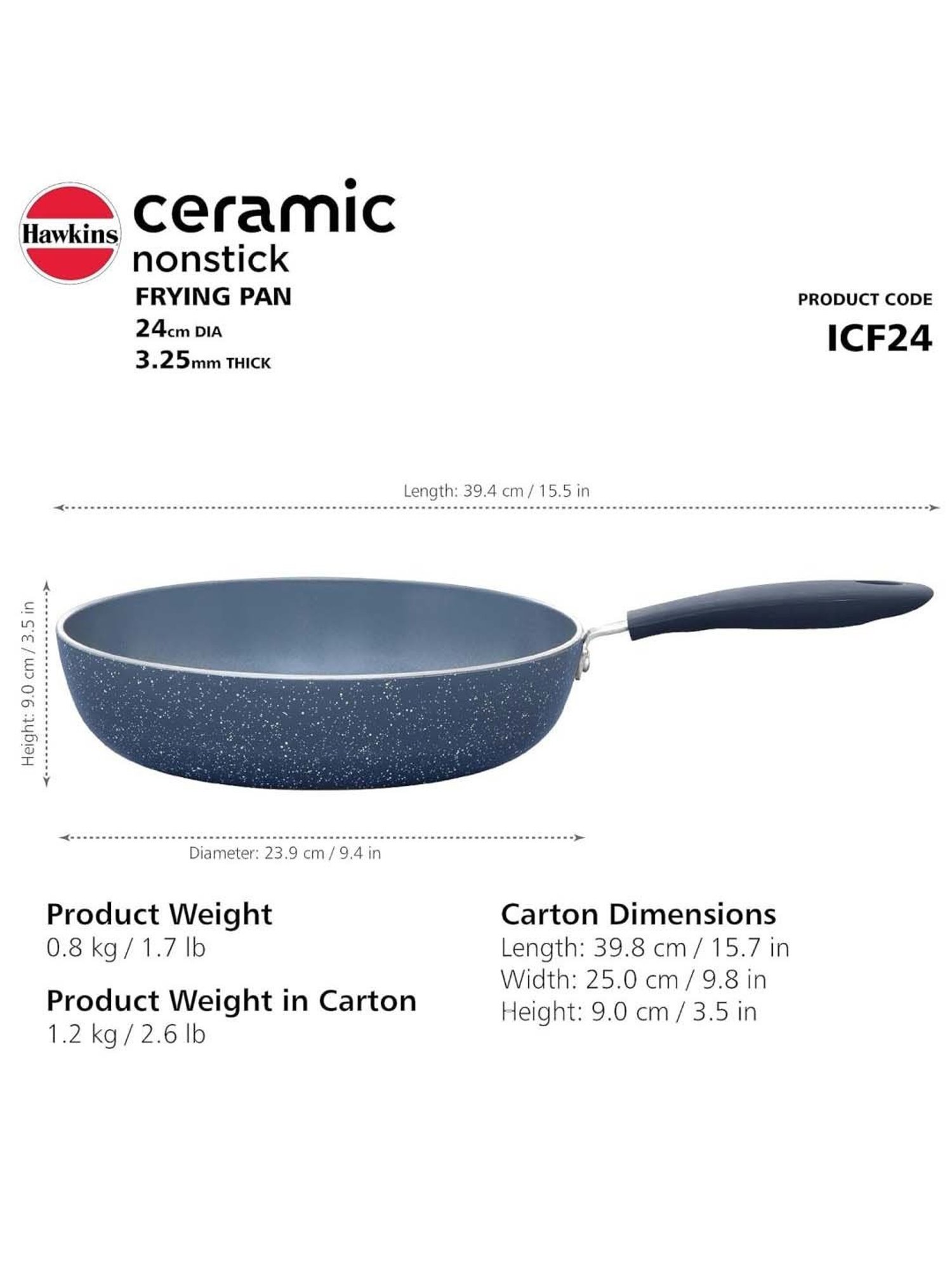 Hawkins Ceramic Nonstick Frying Pan (ICF23) Fry Pan 23 cm diameter 2 L capacity