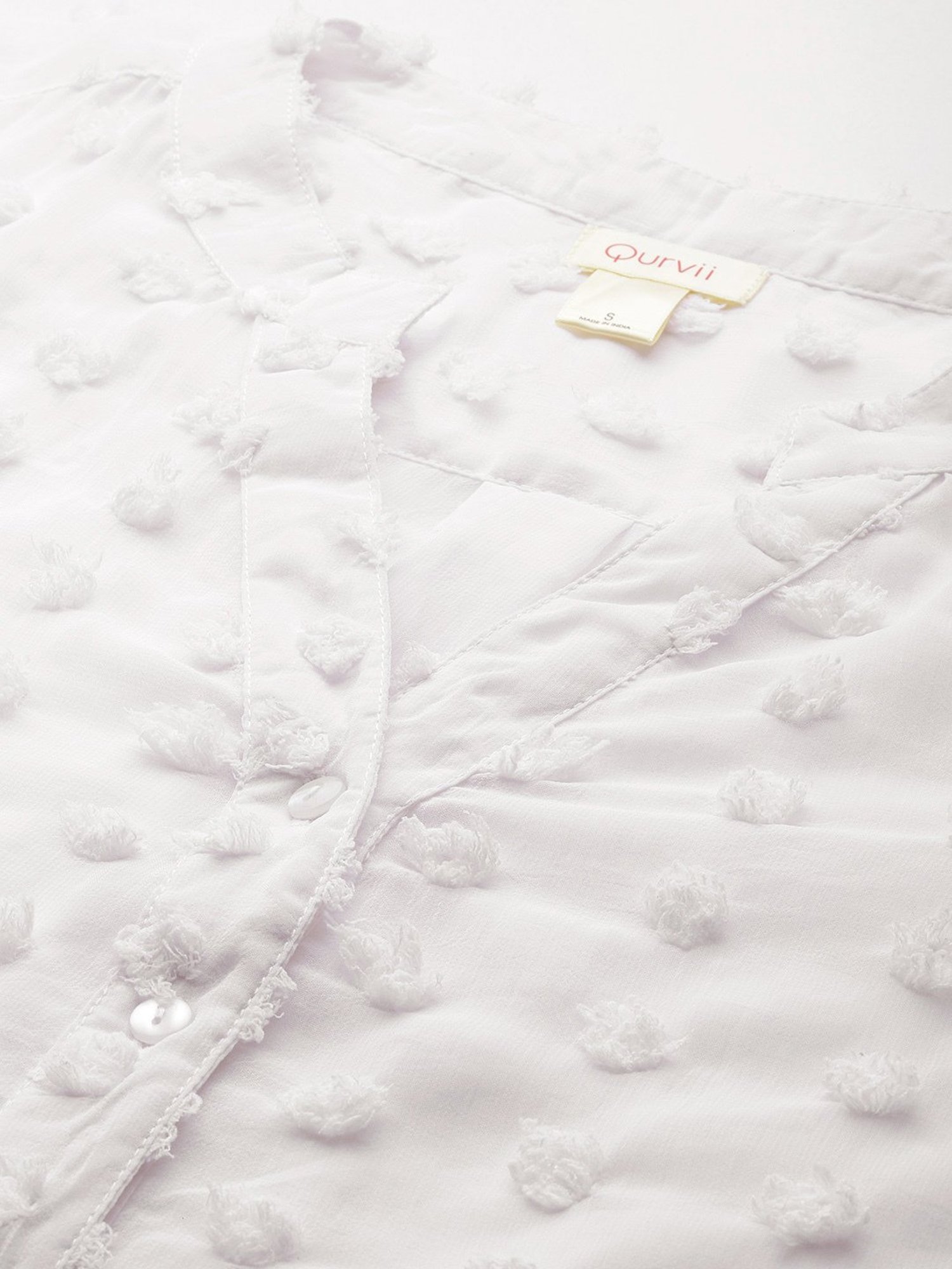 Qurvii White Self Design Top