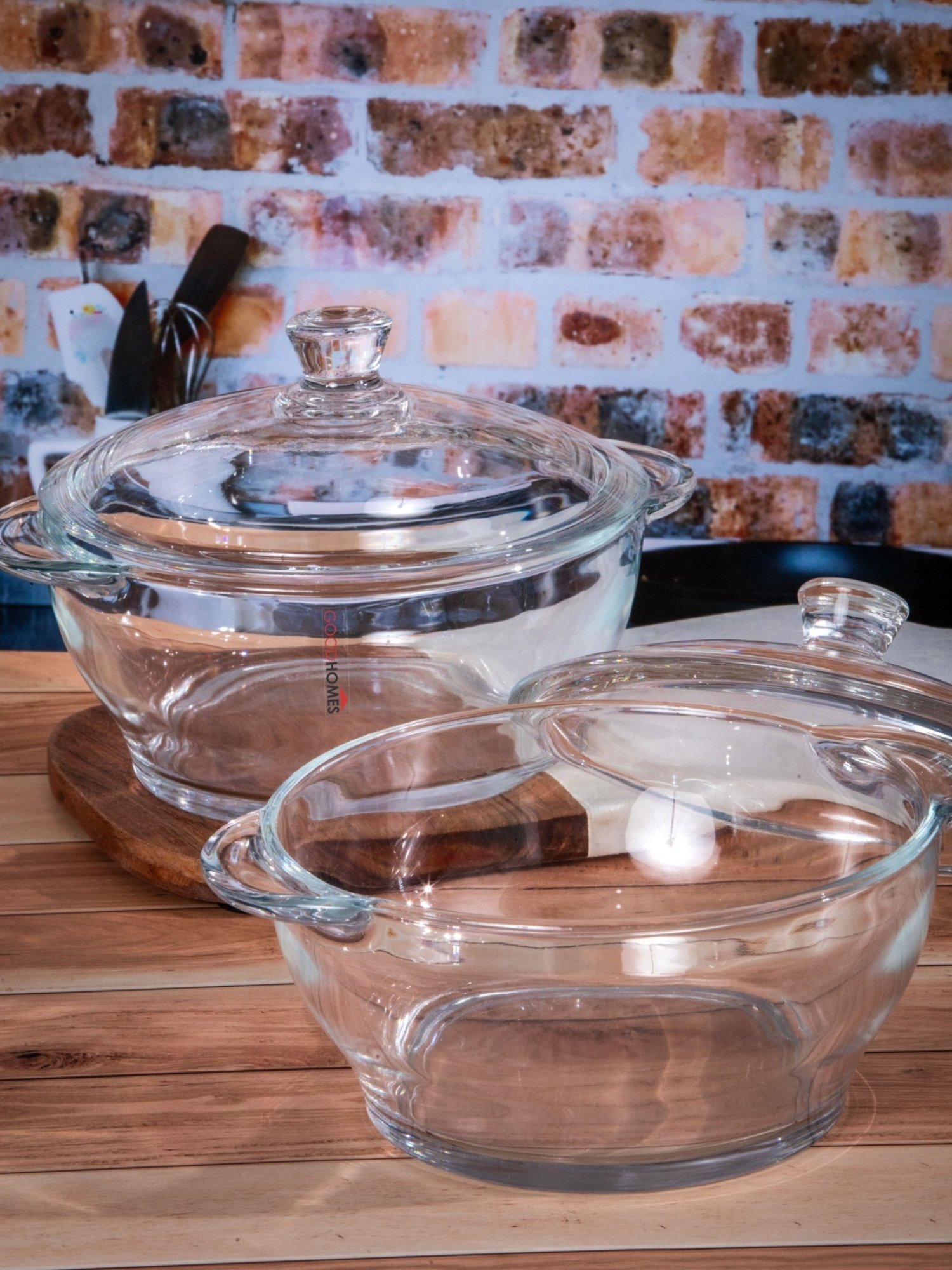 Goodhomes Transparent Glass Serving Bowl - Set of 2