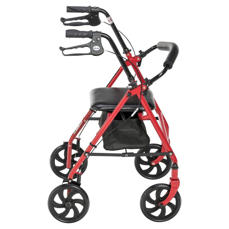 Drive Medical Four Wheel Walker Rollator with Fold Up Removable Back Support, Red
