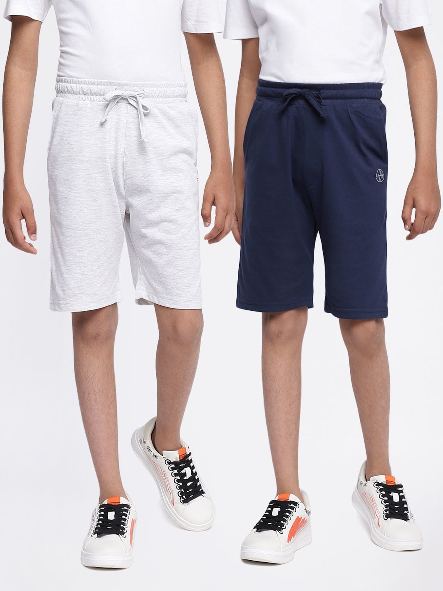 Lil Tomatoes Kids Navy & Grey Solid Bermudas (Pack Of 2)