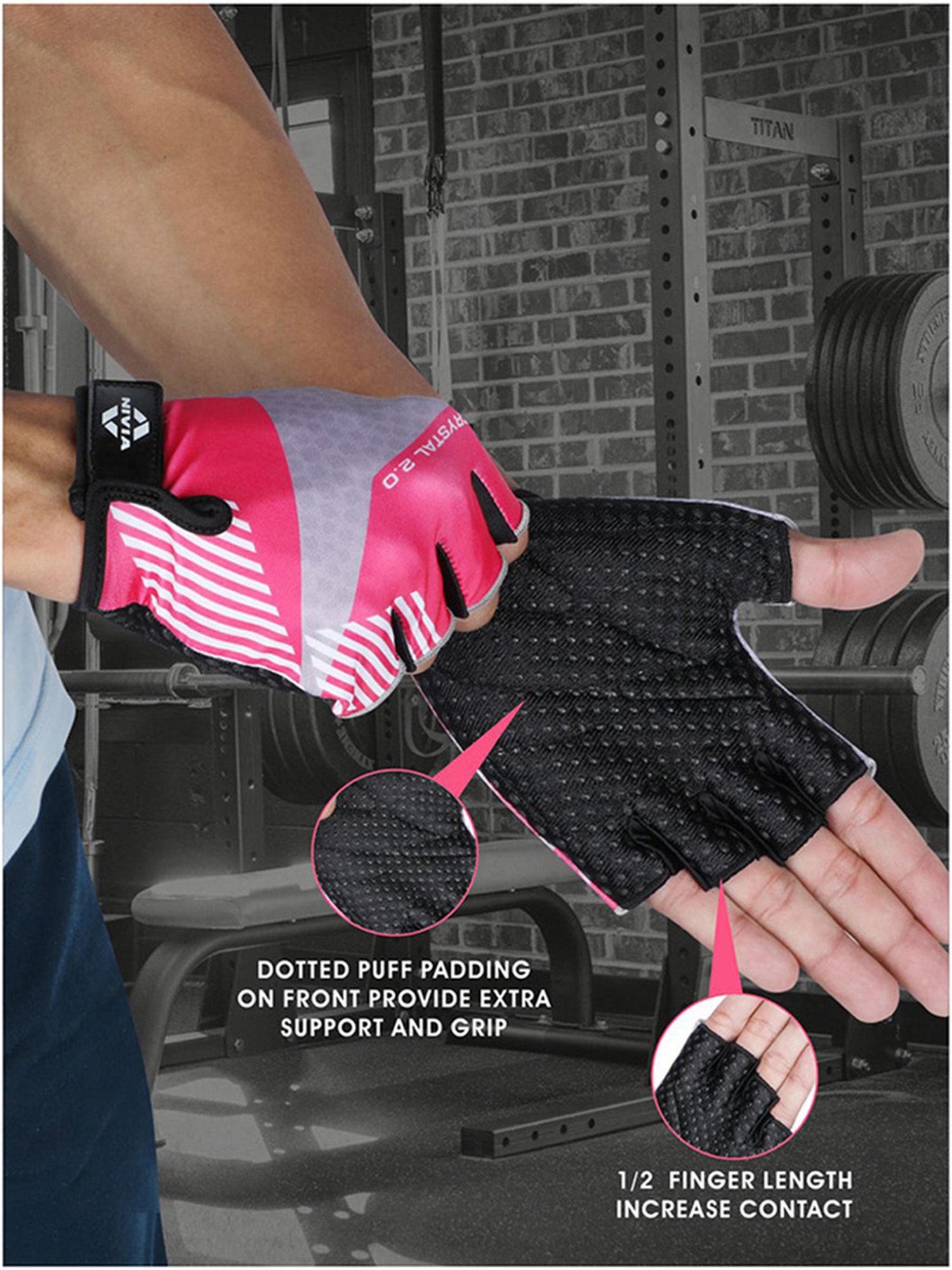 Nivia Crystal 2.0 Gym Glove (Pink) Size - L1
