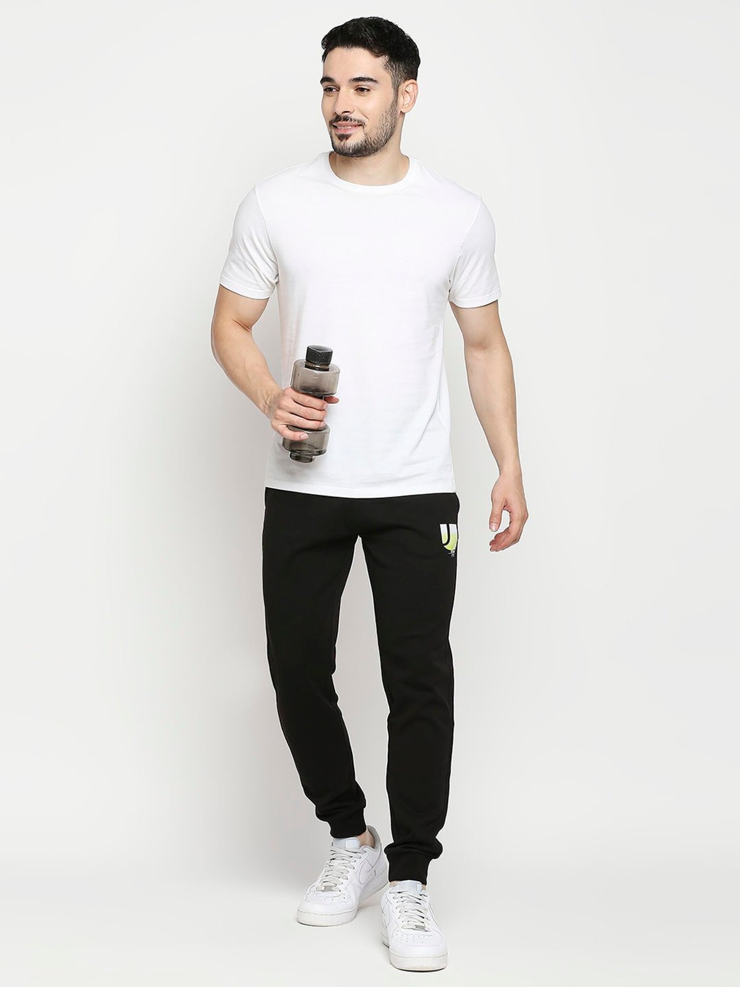 UnderJeans by Spykar Black Cotton Regular Fit Joggers