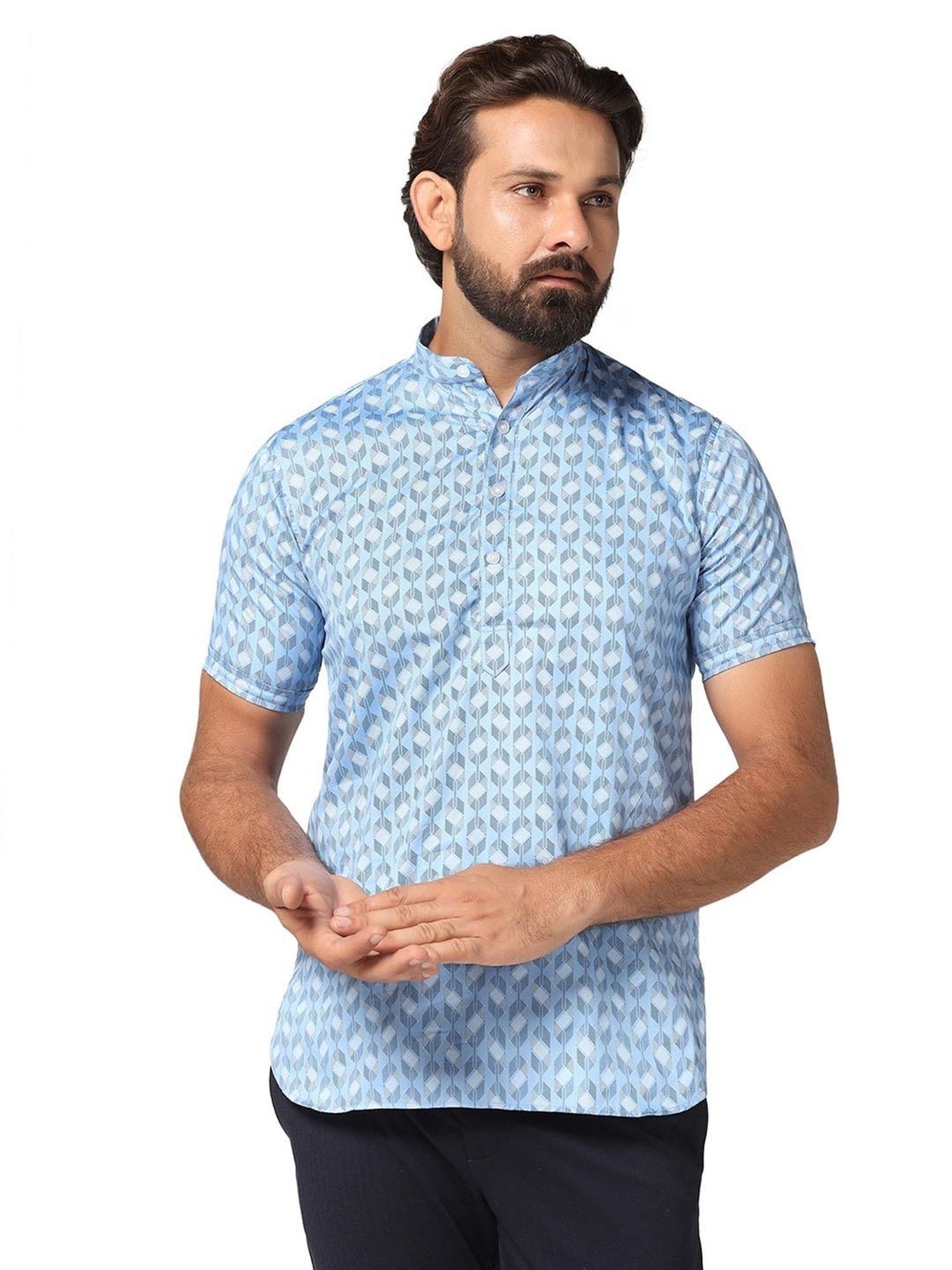 TAHVO Light Blue Slim Fit Printed Shirt