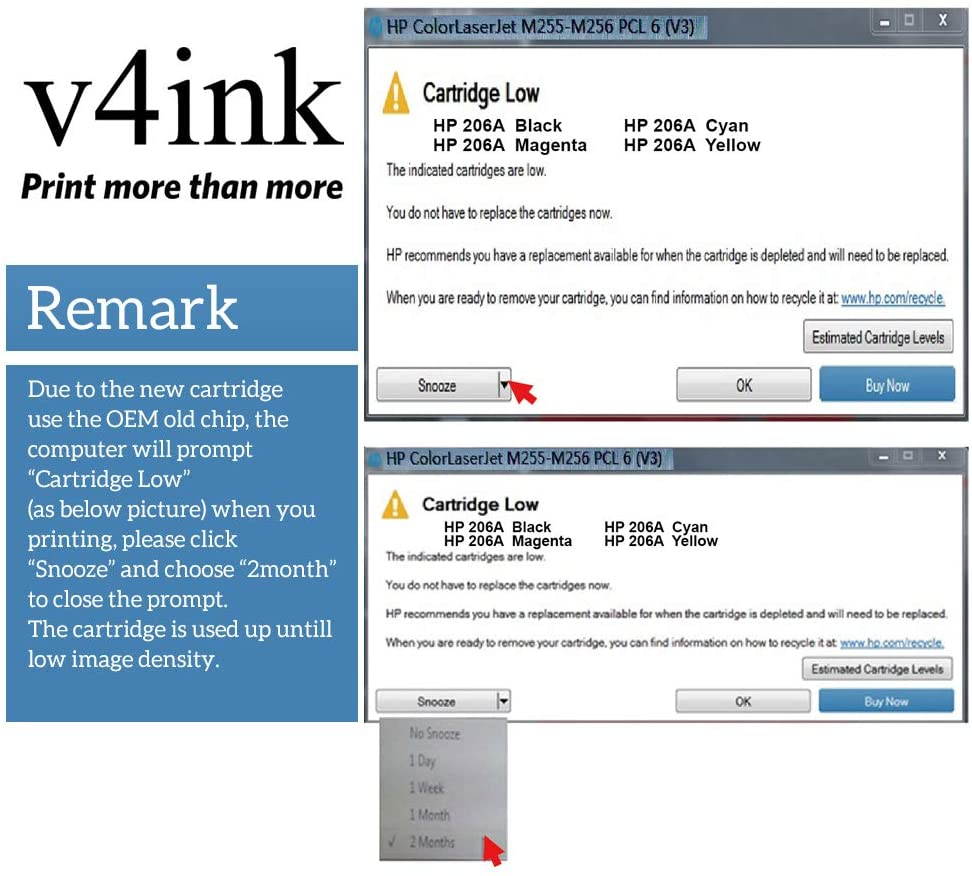 v4ink Compatible Toner Cartridge Replacement for HP 206A W2110A W2111A W2112A W2113A for use in HP Color Laserjet Pro M255dw M283fdw M283cdw M282nw Printer 4 Pack NO CHIP (Black Cyan Yellow Magenta)