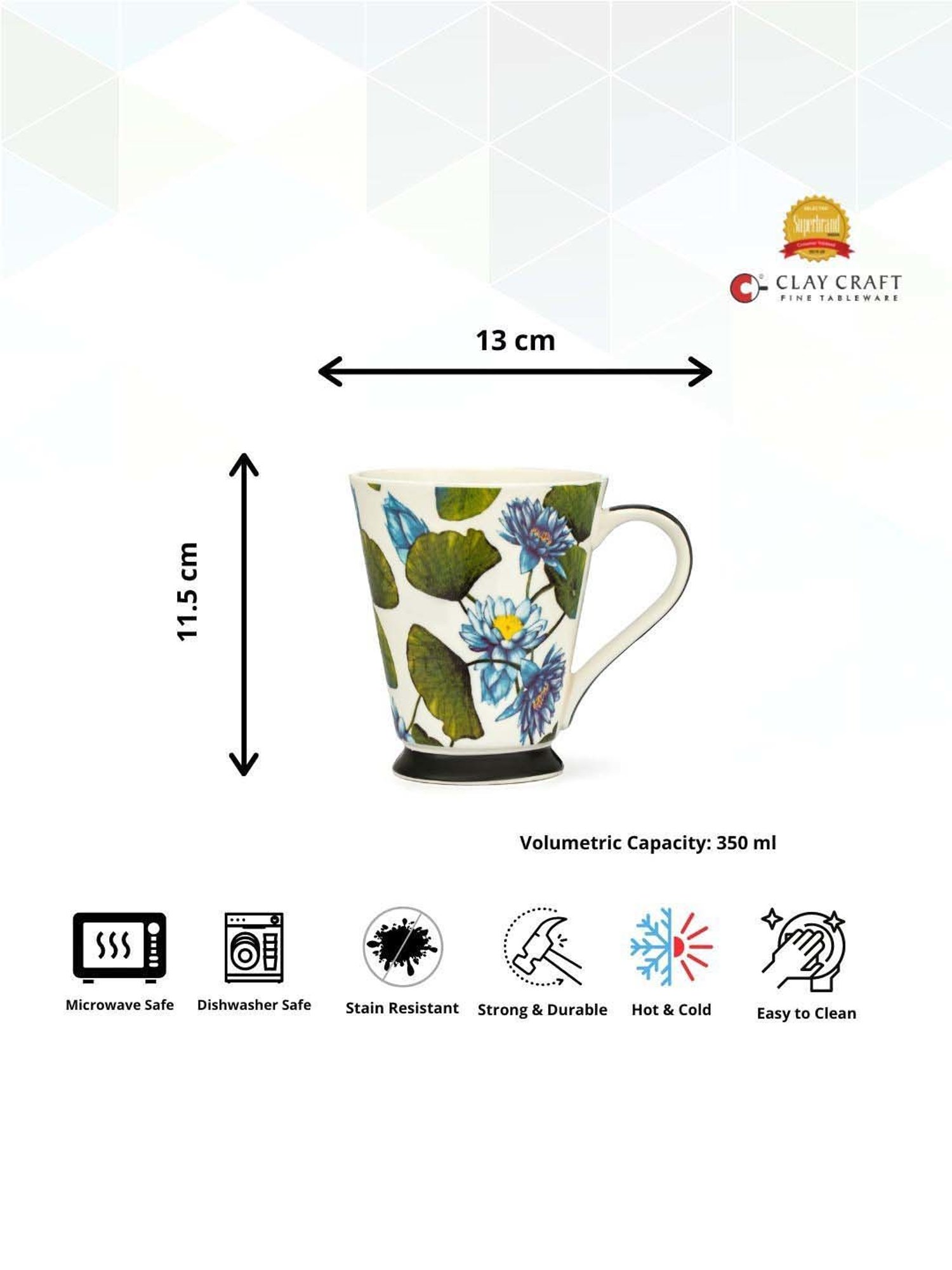 Clay Craft White & Green Ceramic Milk Mug (0.35 L)