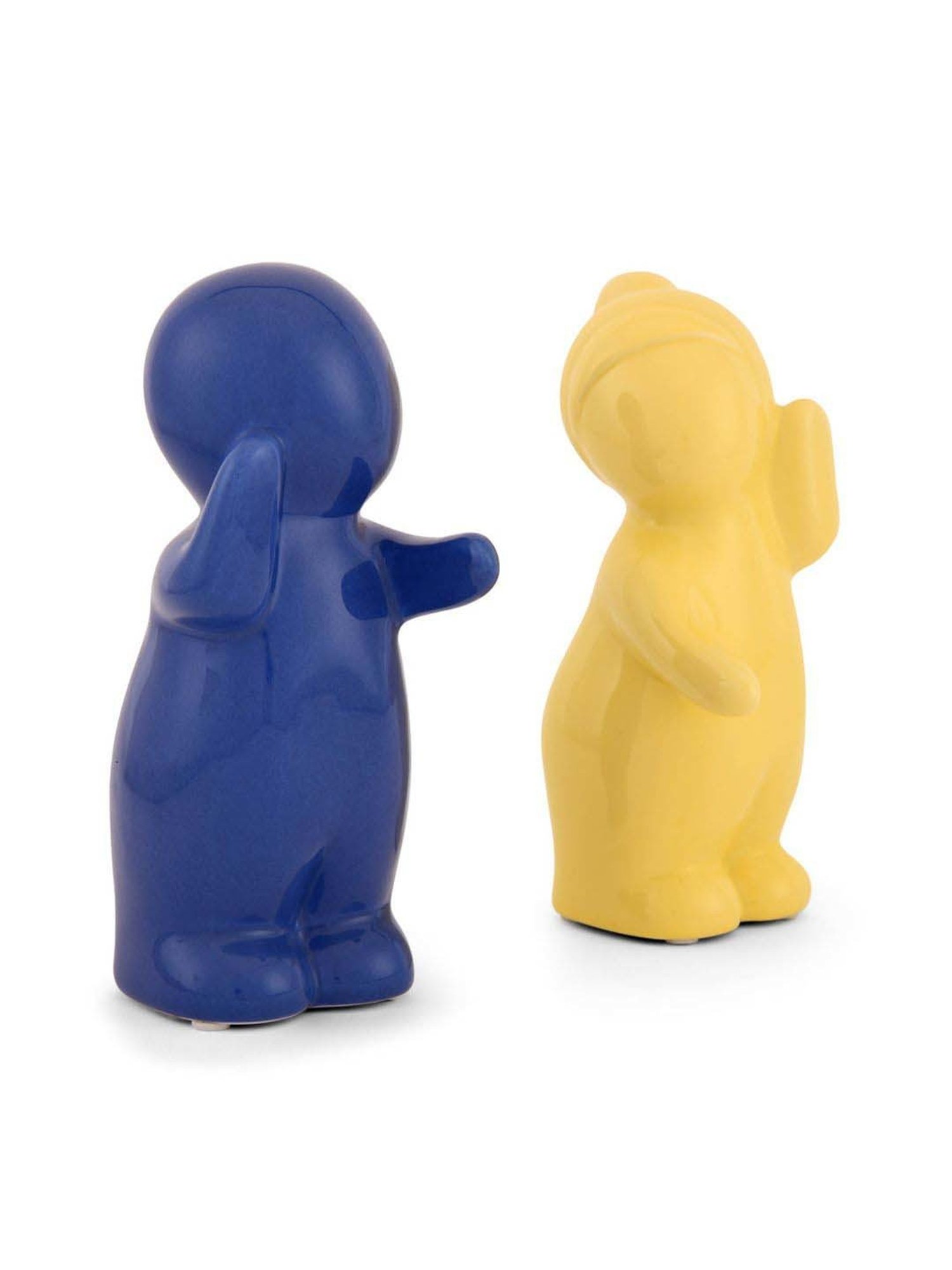 @home Yellow & Blue Resin Two Children Hugging Decorative Showpiece - Set of 2