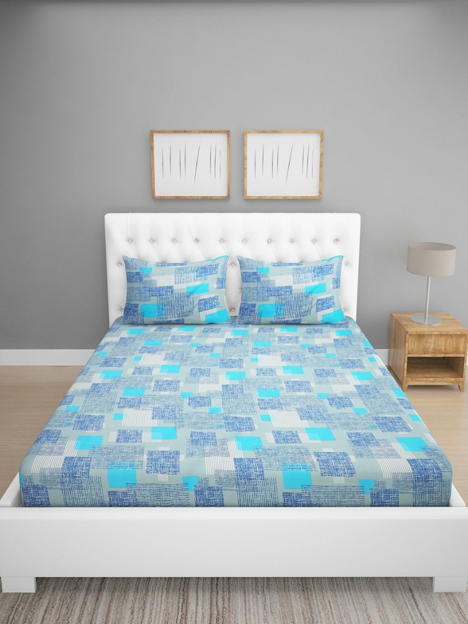 Romee Floral Blue 144 TC Cotton Queen Sized Bed Sheet with 2 Pillow Covers