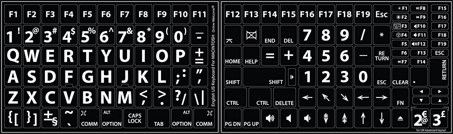 Mac English US Large Letter Keyboard Sticker Black