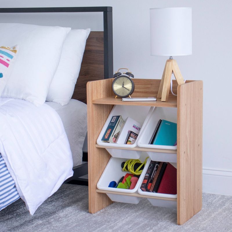 Kids' End Table Nightstand with 4 Storage Bins Natural/White - Humble Crew