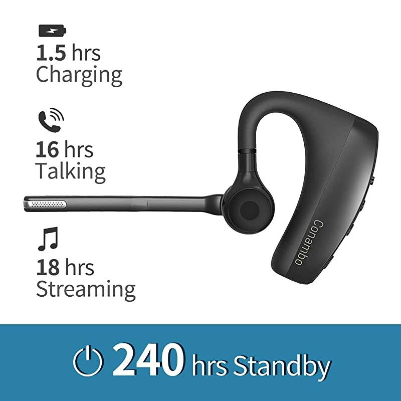 Bluetooth Headset CVC80 Noise Cancelling Dual Mic  Wireless Bluetooth Earpiece V50 HandsFree Earphones Compatible with iPhone and Android Cell Phones DriverTruckerBusiness