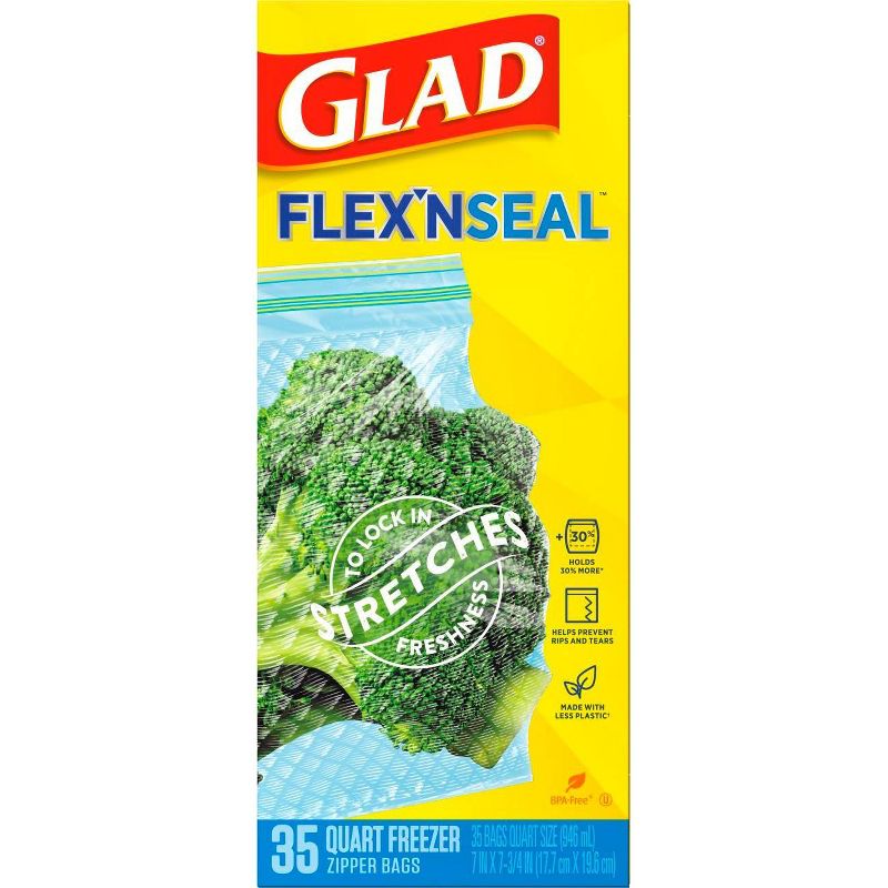 Glad Flex'N Seal + Freezer Storage Plastic Bags - 1 Quart 35ct