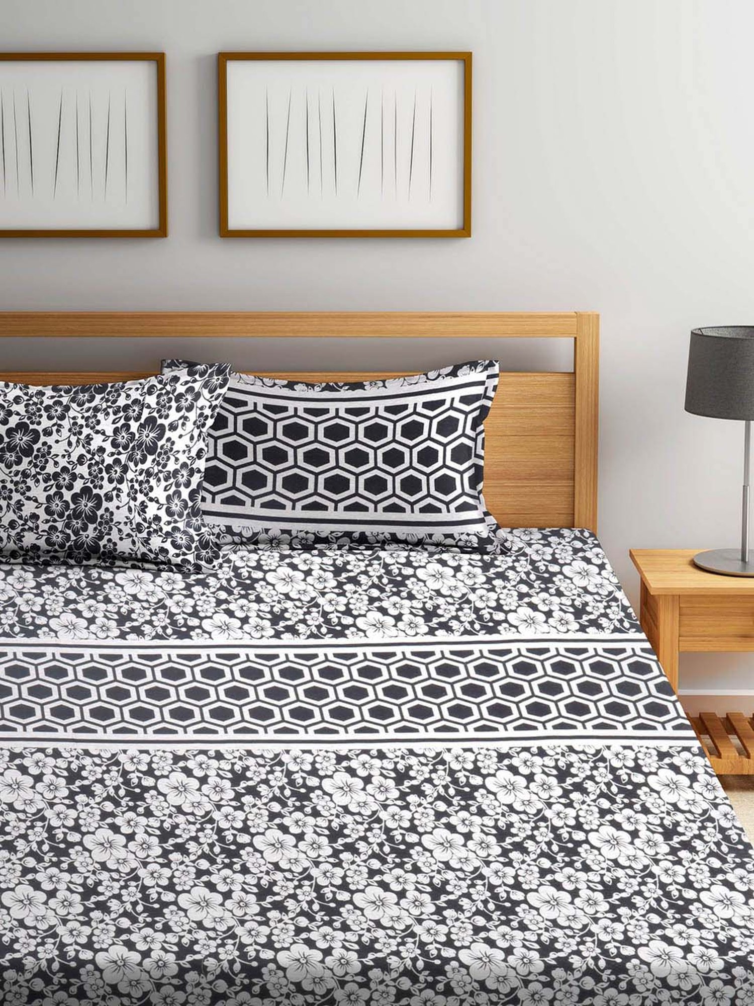 Romee Black 180 TC Bed Sheet Set