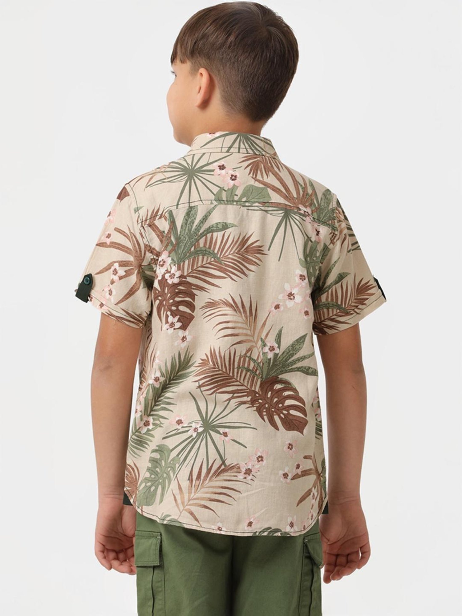 Kate & Oscar Kids Beige & Green Cotton Printed Shirt