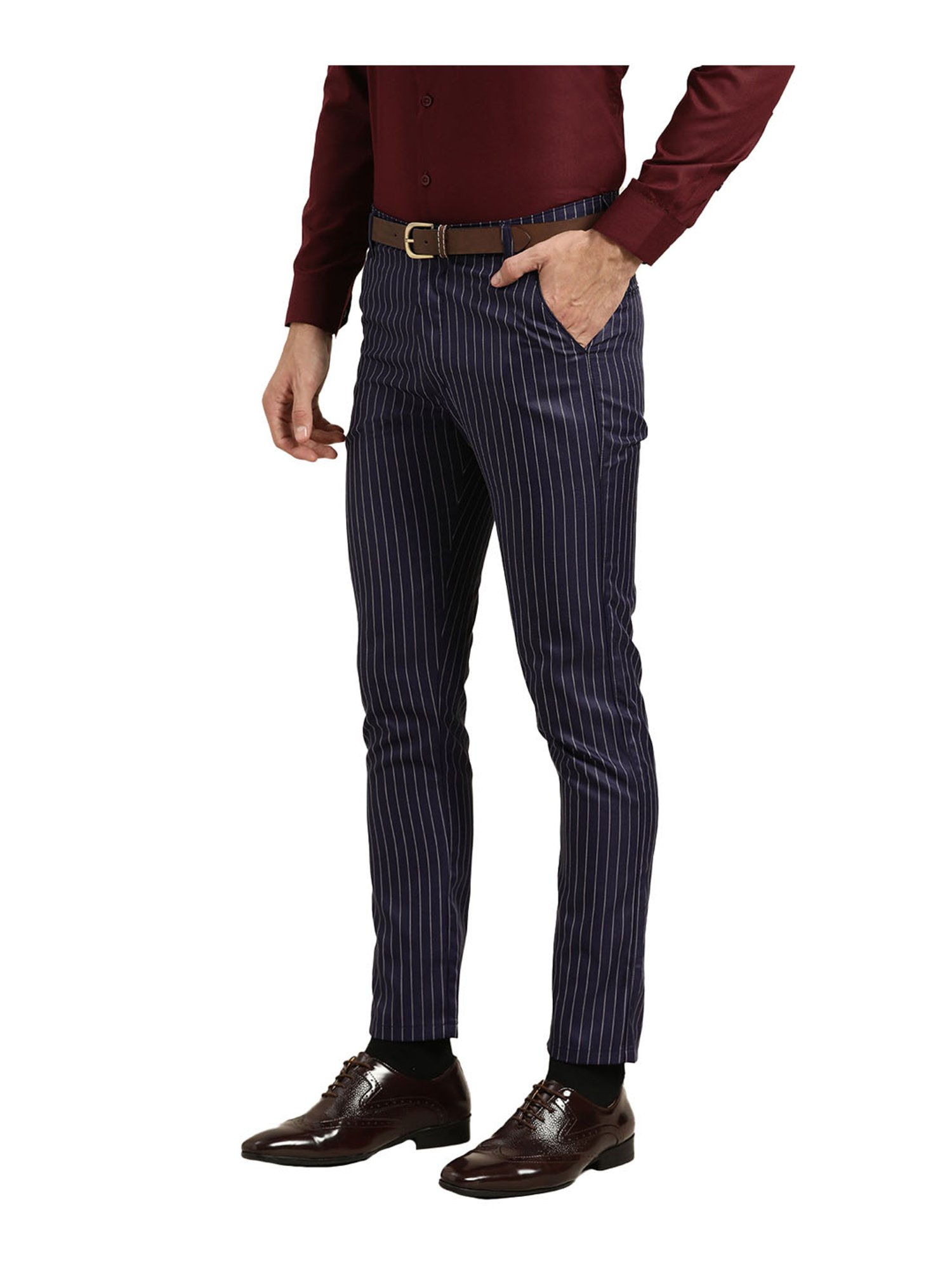 Sojanya Navy & Off White Striped Trousers