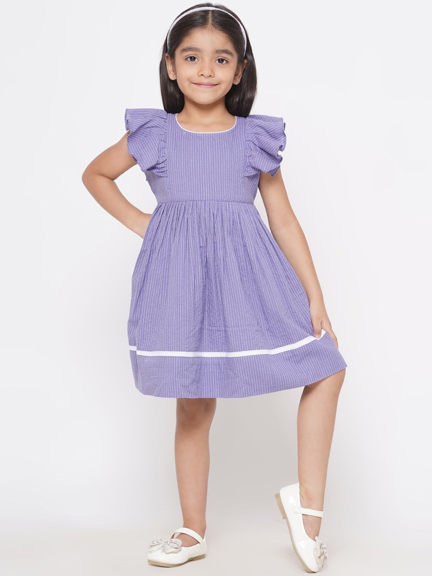 Little Bansi Kids Light Purple Striped Frock
