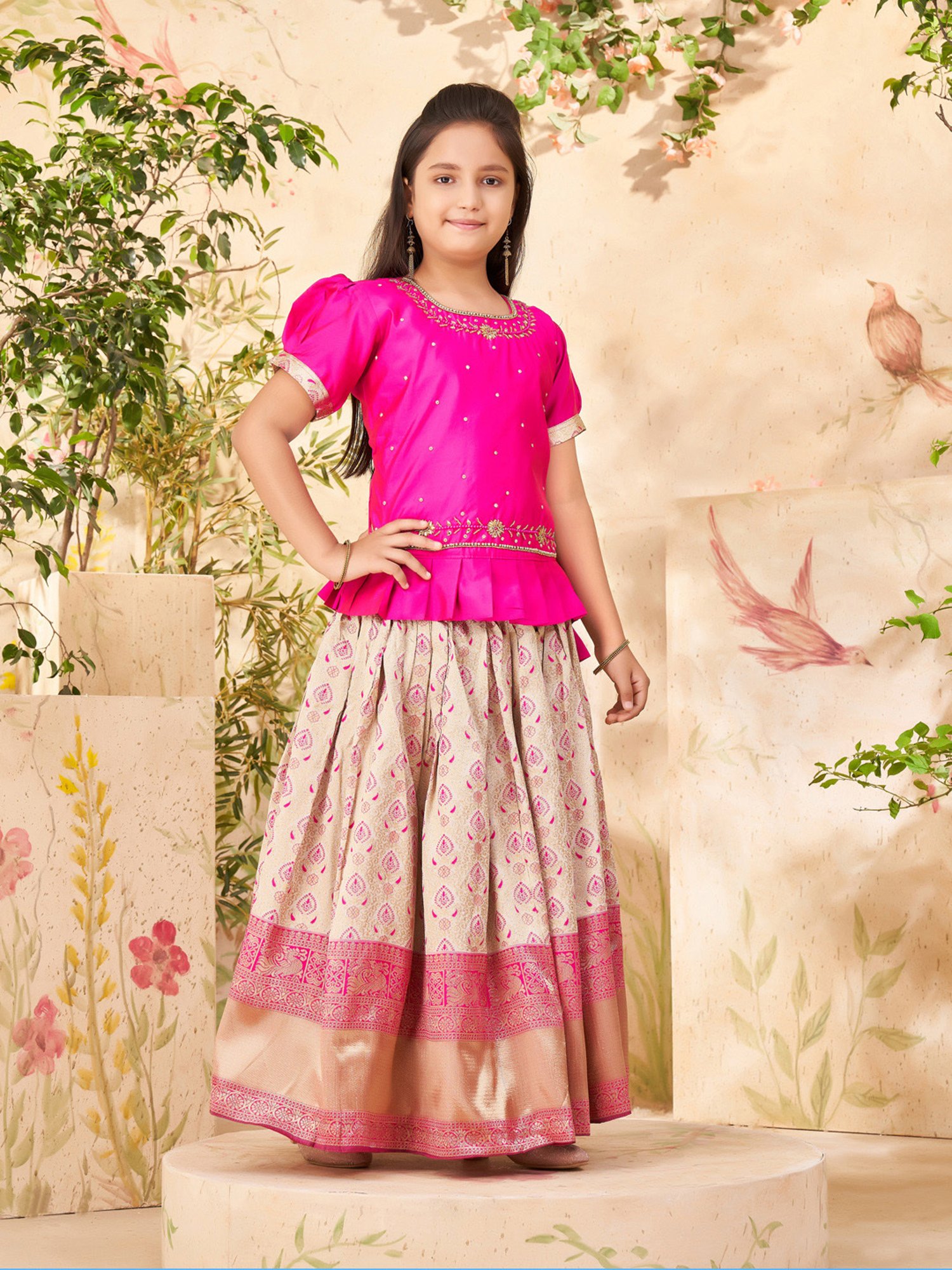 A Little Fable Kids Blue Printed Lehenga with Choli & Dupatta