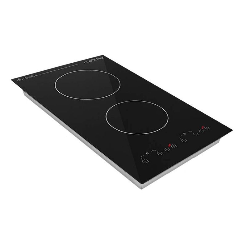 NutriChef 1800 Watt Adjustable Temperature Electric Dual Induction Double Countertop Cooktop Burner with Digital Controls and Countdown Timer, Black