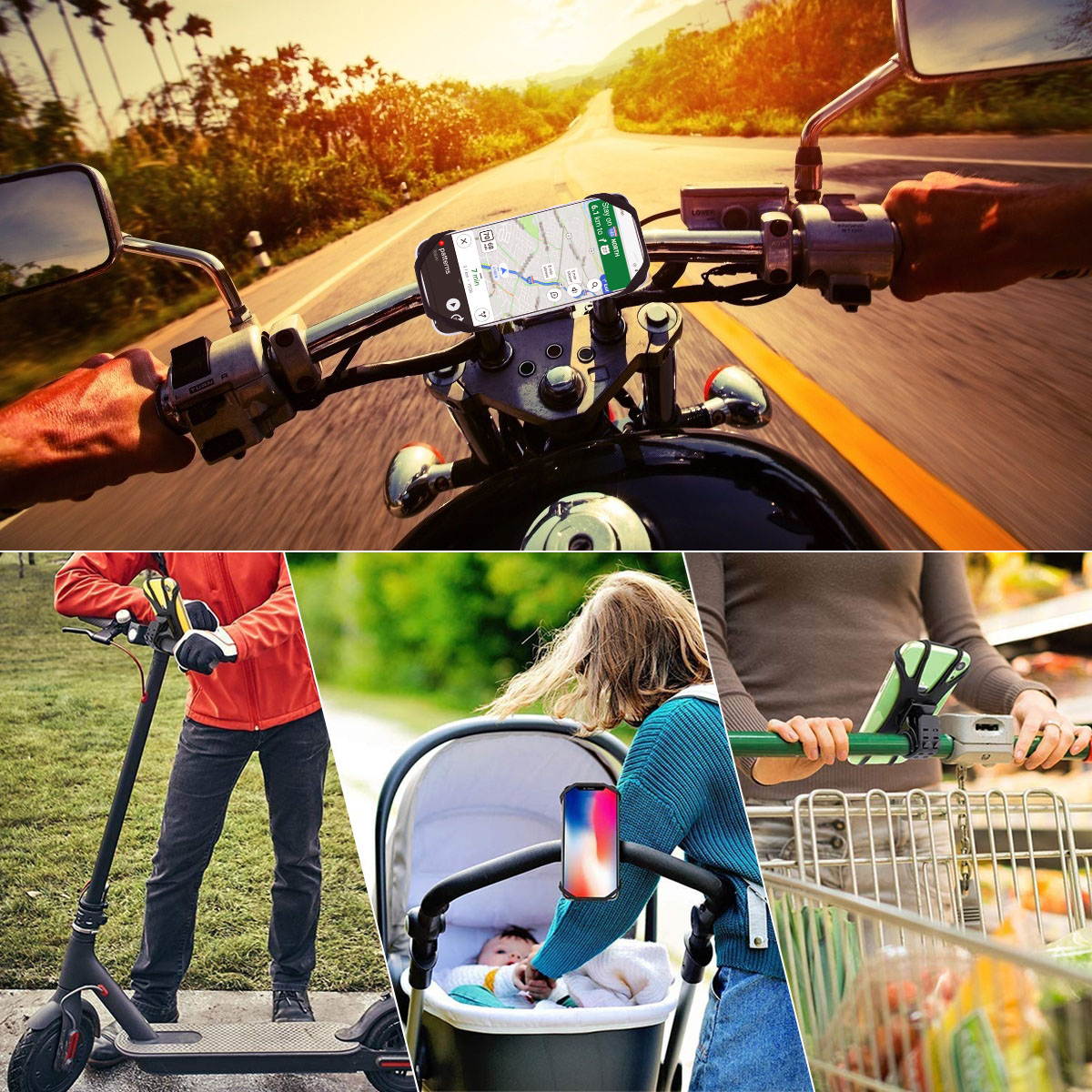 Universal Bike Cell Phone Silicone Mount Holder Motorcycle Bicycle Scooter Handlebar Phones Protect Mounts, Black