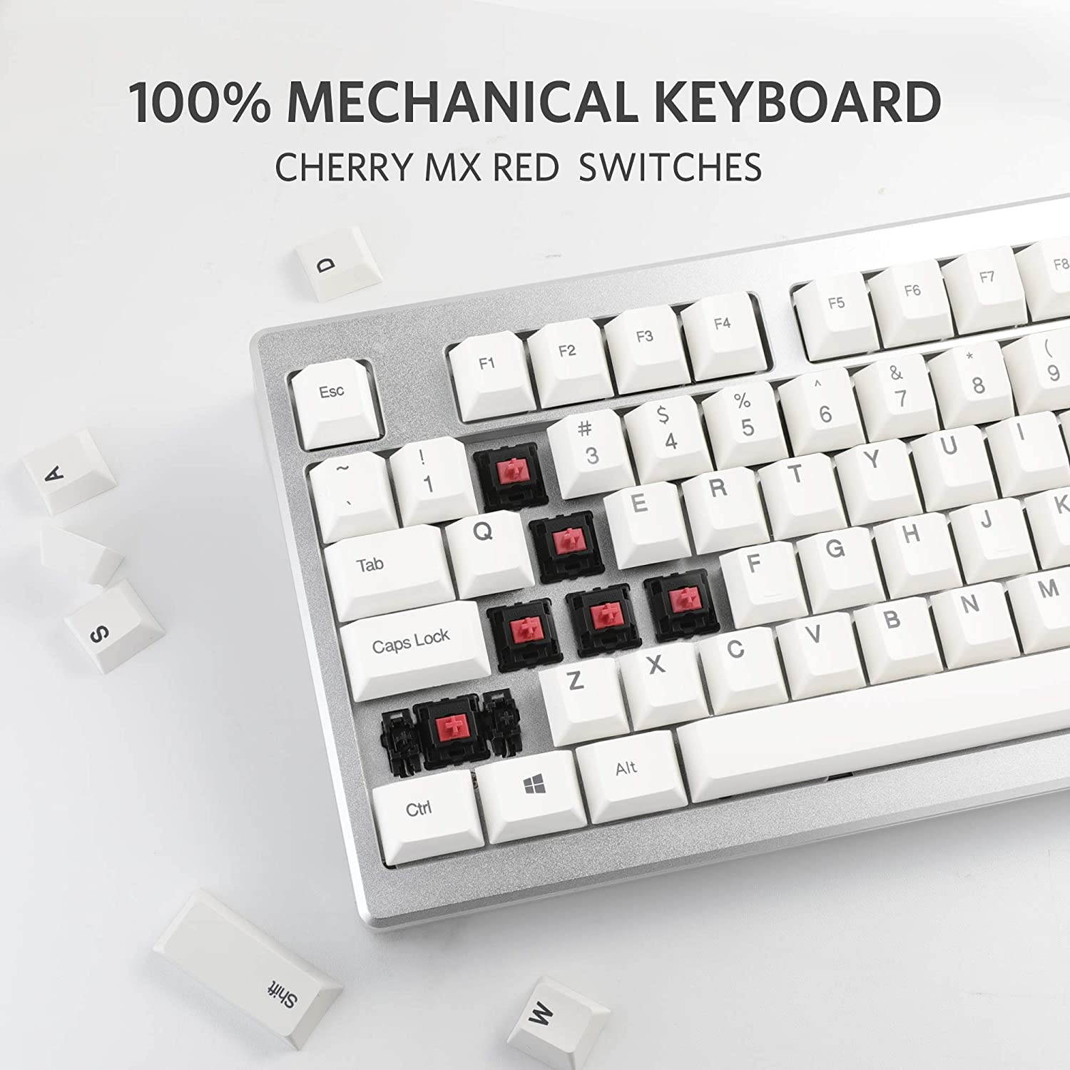 ABKONCORE AR87 - CNC Full Aluminum 6.83lbs - Cherry MX Red Swtiches - Dye Sublimated Keycaps - Sapce Saving Design - Zipper Pouch (Cherry MX Red)