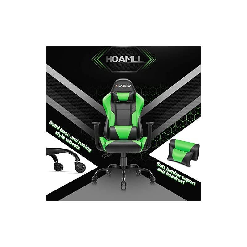 Height Swivel Ergonomic Executive Headrest for Adults Gaming Office Computer High Back Racing Desk Chair PU Leather Adjustable Seat, Black