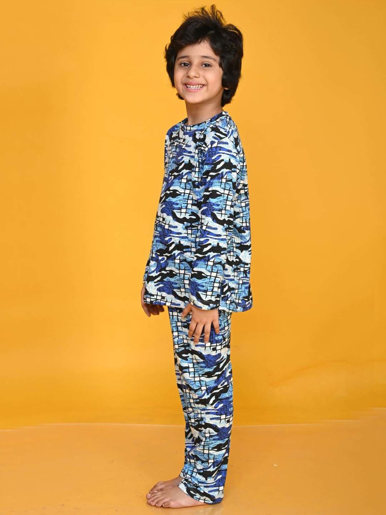 Anthrilo Kids Blue Cotton Printed Full Sleeves T-Shirt & Trouser