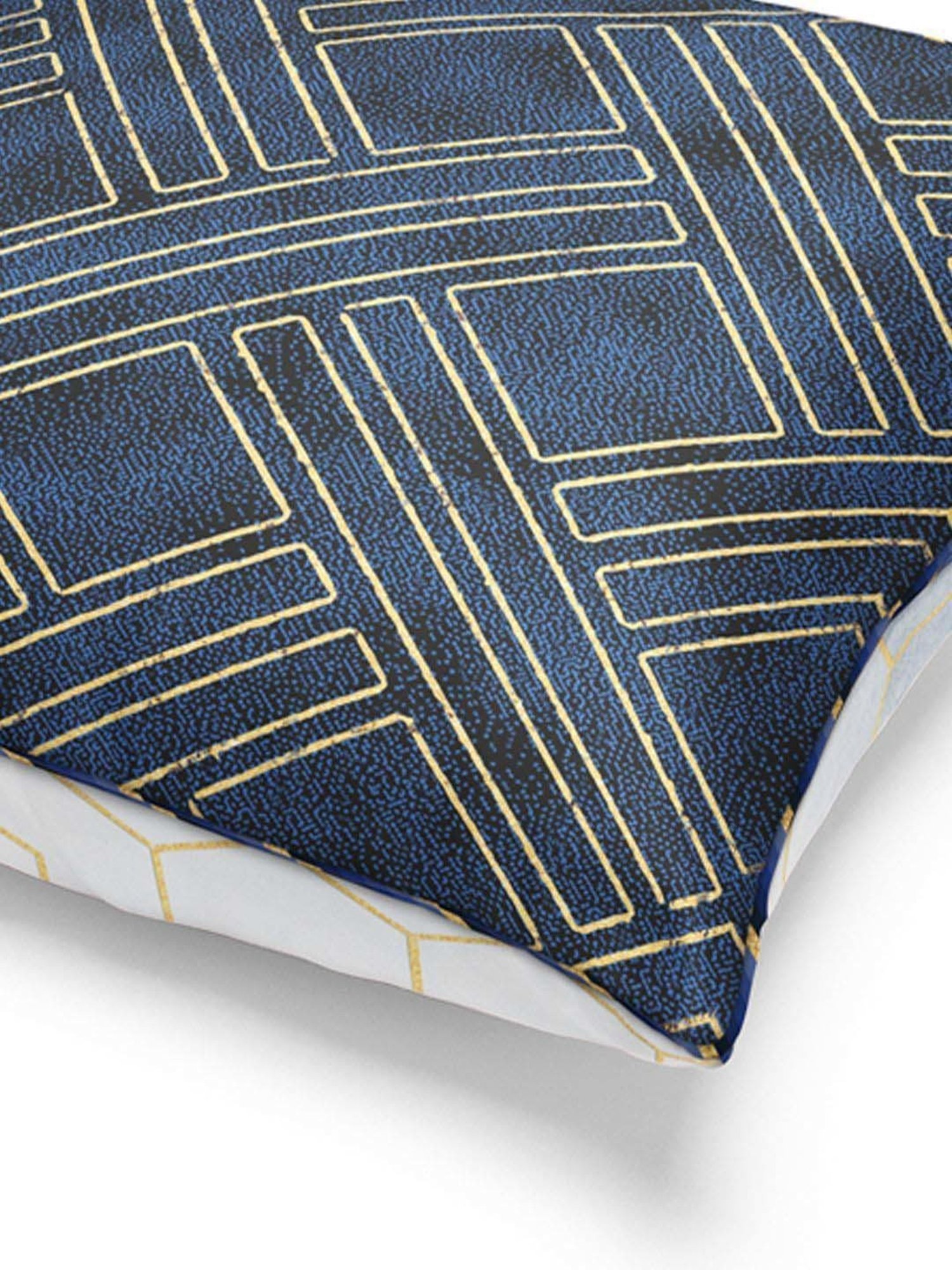 Bianca Suzane Navy & Gold Micro Fiber Reversible Printed Cushion Covers - Set of 3