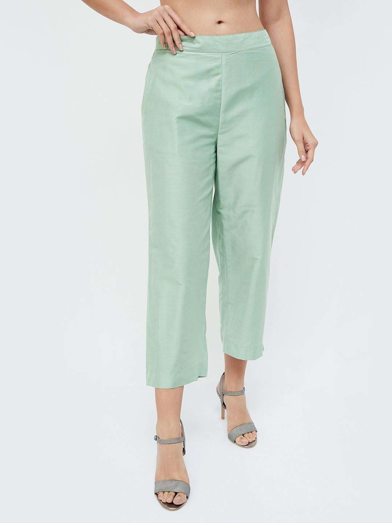 Melange by Lifestyle Sea Green Embroidered Kurta & Palazzo Set With Dupatta