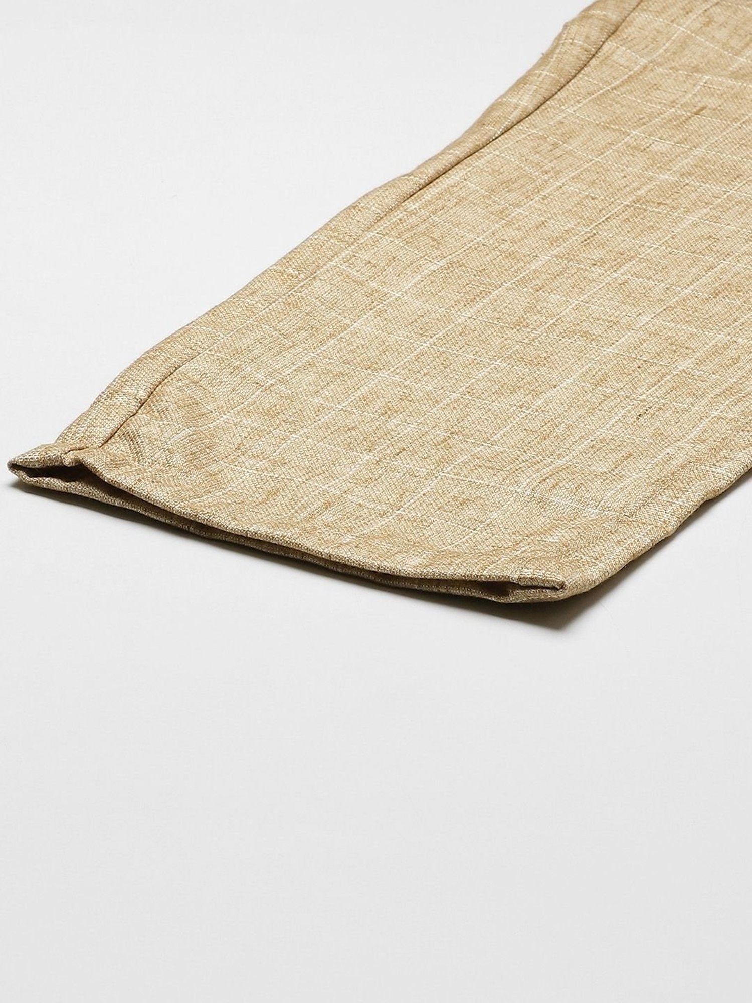 Sojanya Beige Cotton Regular Slim Fit Checks Flat Front Trousers