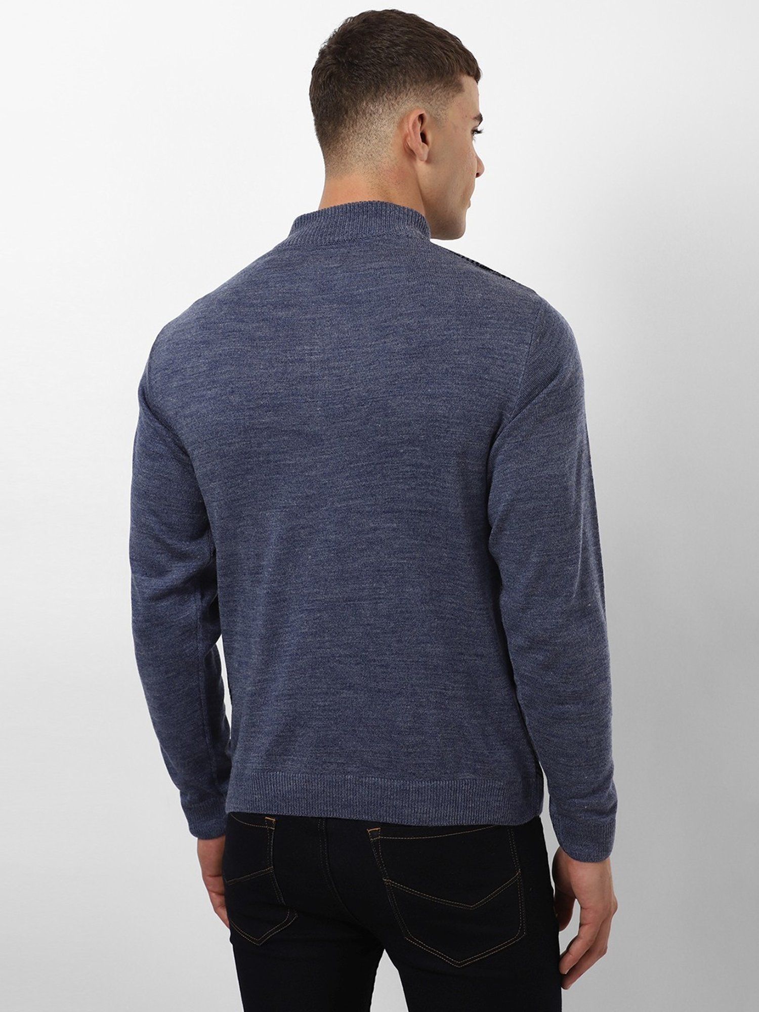 Peter England Blue Regular Fit Self Pattern Sweater