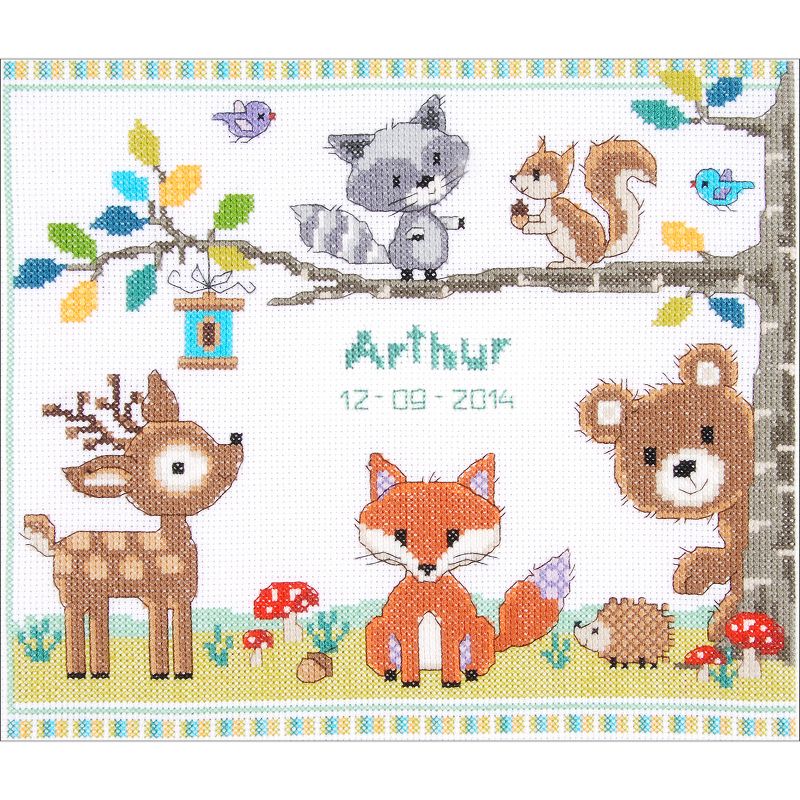 Vervaco Counted Cross Stitch Kit 11.25"X9.5"-Forest Animals Record On Aida (14 Count)