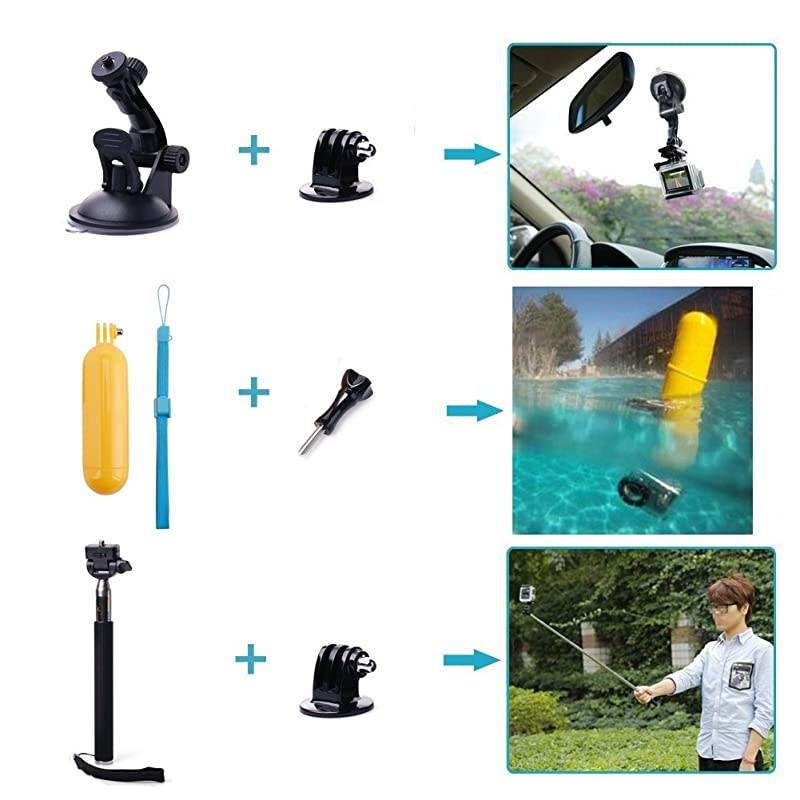 Action Camera Accessories Kits Bundle Compatible with Gopro Hero 8 7AKASO EK7000APEMANCamparkDBPOWERCrosstour 4k Waterproof Camera Car Suction Cup Mount Floating Handle Grip Selfie Stick