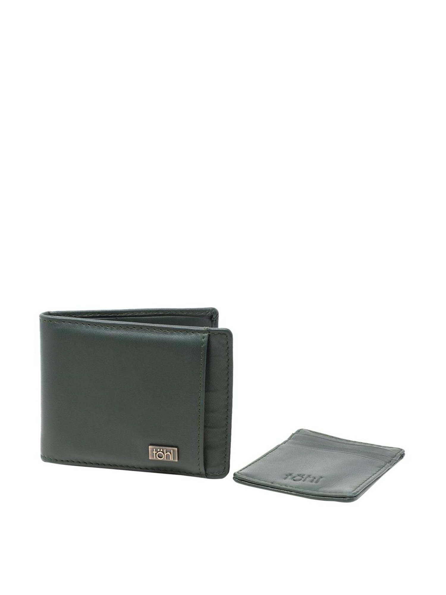 Tohl Marvao Green Casual Leather Bi-Fold Wallet,Keychain & Pen Holder Set for Men