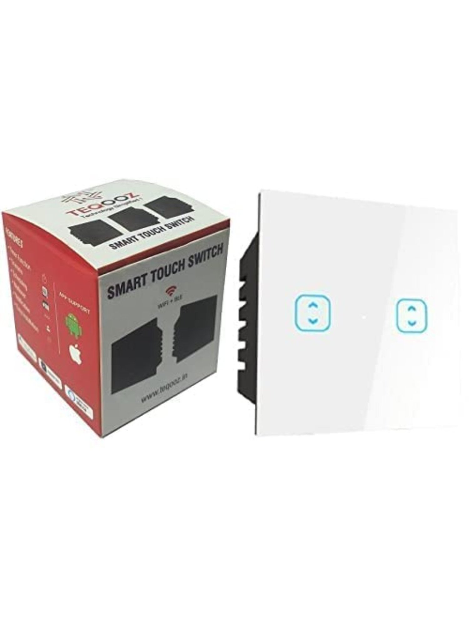 Teqooz 2-Way 2-Touch Smart Wi-Fi plus Bluetooth Switch (White)