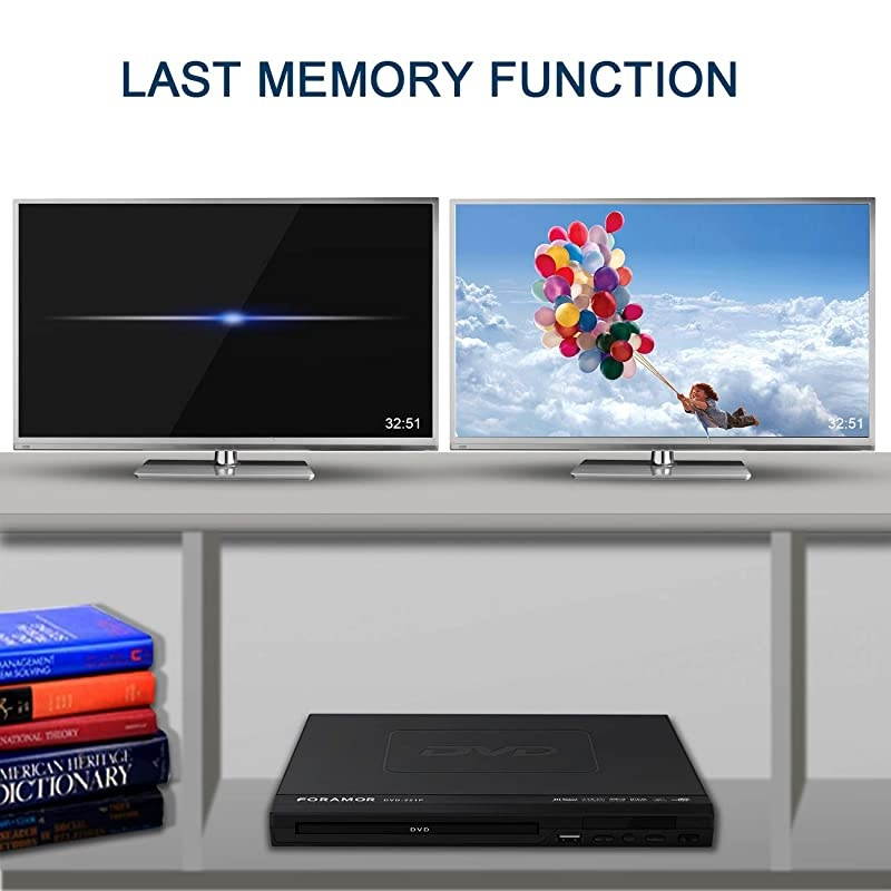 DVD Player, HDMI DVD Player for Smart TV Support 1080P Full HD with HDMI Cable Remote Control USB Input Region Free Home DVD Players