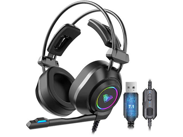 AULA S603 Wired Gaming Headset with Microphone Surround Sound, USB Dual 3.5mm Corded Volume Control Over-Ear Games Headphones, HD Noise Cancelling Mic for Phone PC/MAC Laptop