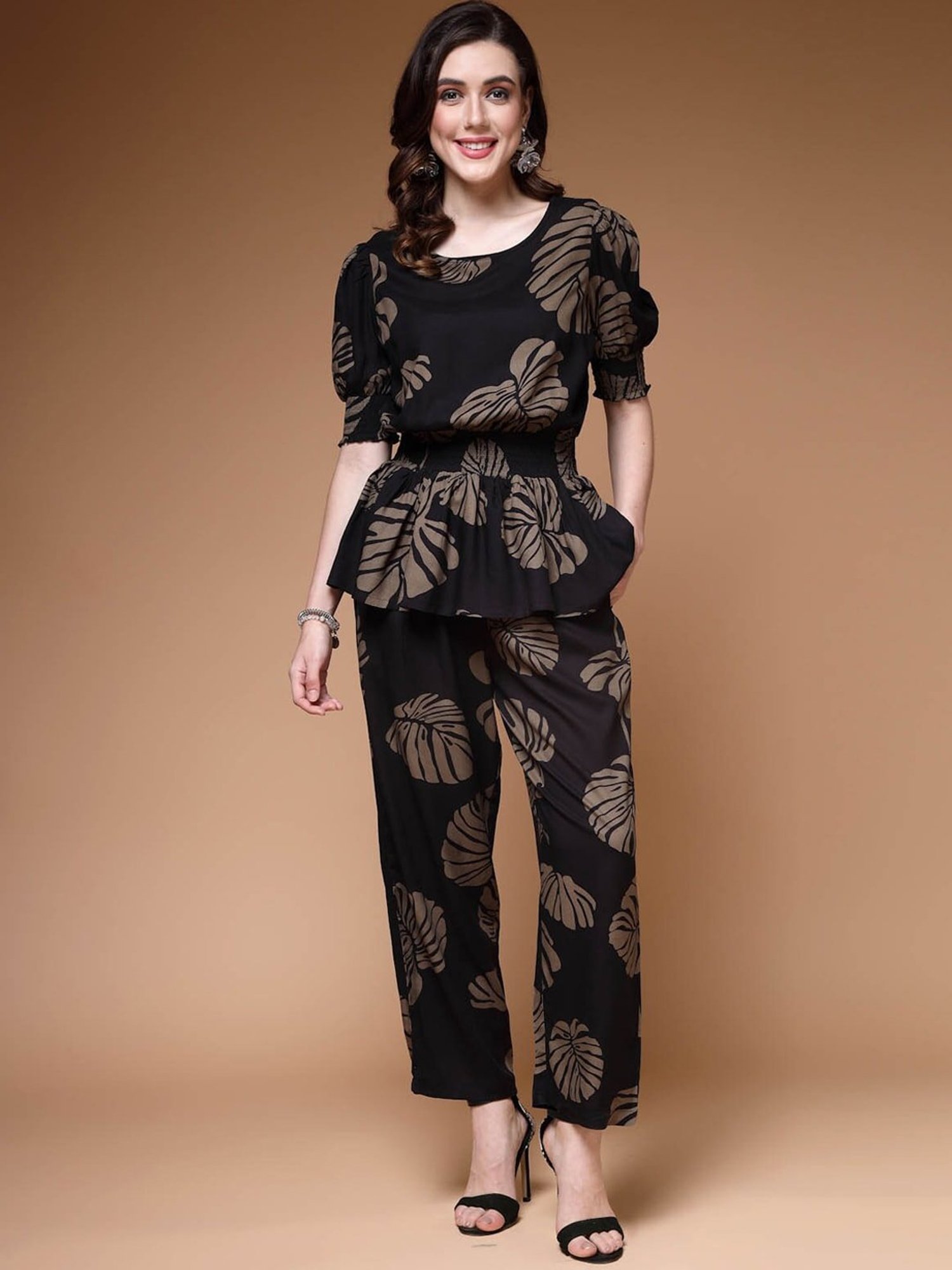 Melon by PlusS Black Floral Print Top Pant Set