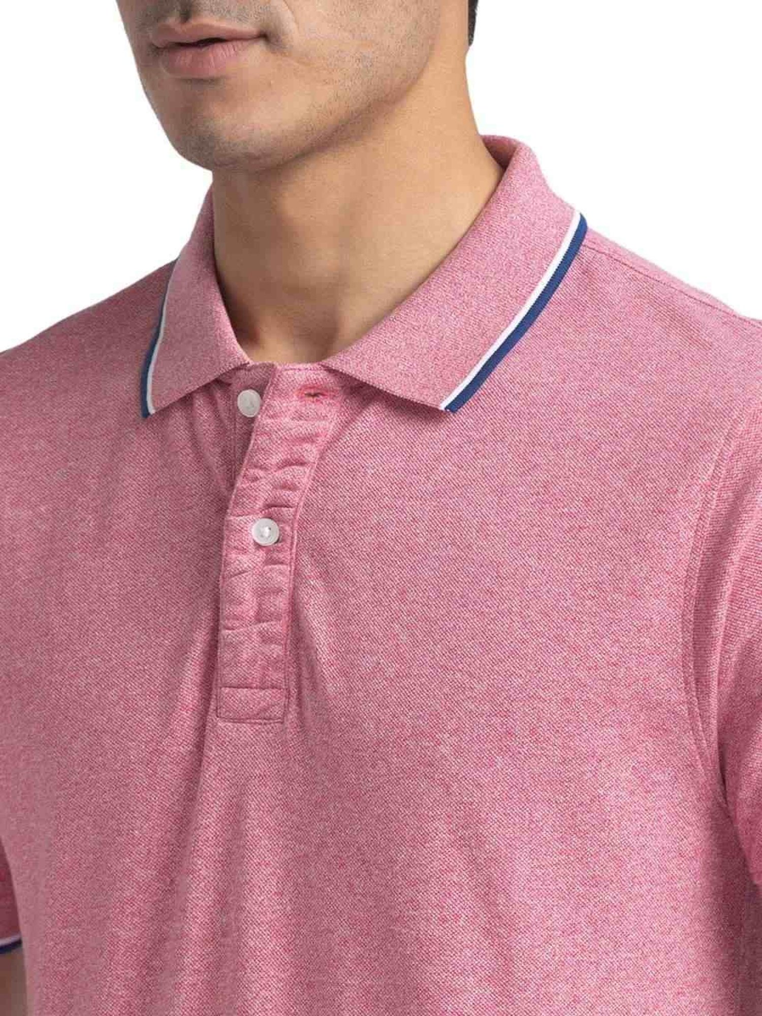 ColorPlus Light Red Cotton Tailored Fit Polo T-Shirt