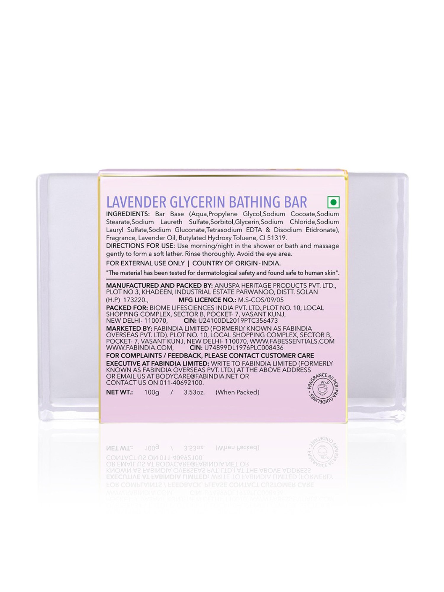 Fabessentials Lavender Glycerin Bathing Bar - 100 gm