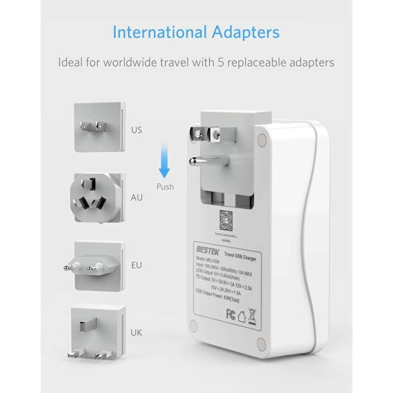 International Travel Adapter 3000W Universal Travel Adapter for Hair Dryer Curling Iron 30W USB C PD Travel Charger Adapter with Worldwide Wall Plugs for US UK AU EU and Asia PD 30
