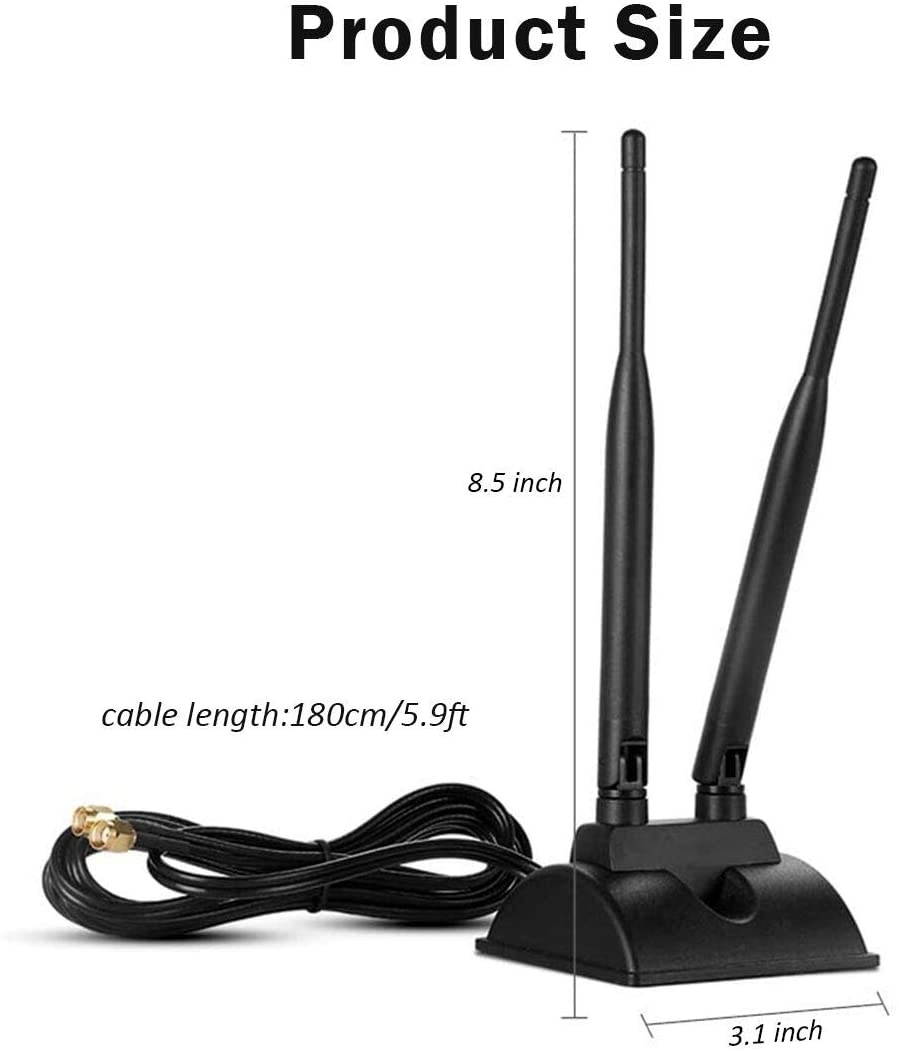 Dual WiFi Antenna 2.4GHz - 5.8GHz Dual Band Antenna Magnetic Base with RP-SMA Male Connector for Wireless Network Router - Access Point - PCI PCIe Cards - USB Adapter