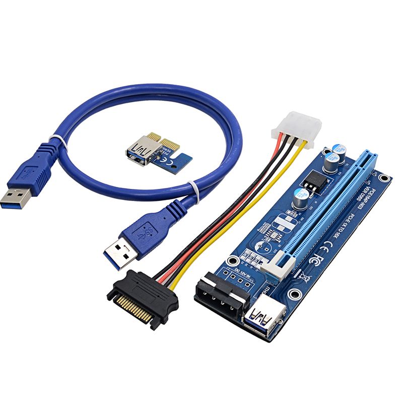 Version 8 Molex 4pin Powered PCI-E PCI Express Extender Riser Cable- VER 006S - 1X to 16X PCIE USB 3.0 Adapter Card w/ 2ft USB Extension Cable - GPU Graphic Card Crypto Currency Mining