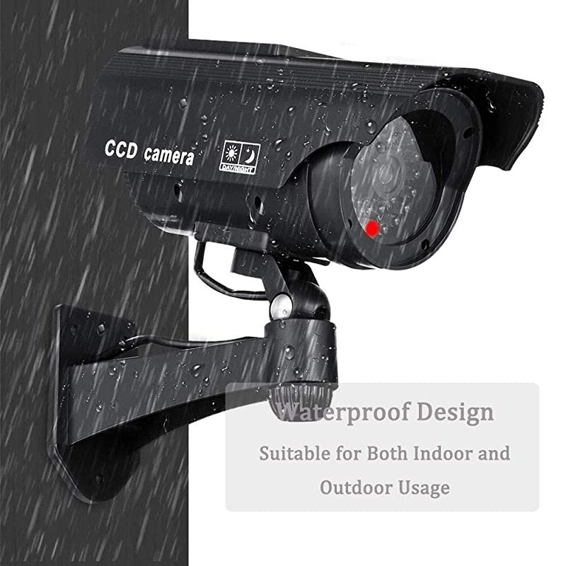 Solar Powered Bullet Dummy Fake Simulated Surveillance Security CCTV Dome Camera IndoorOutdoor Use with Flashing Red LED Light amp Warning Security Alert Sticker Decal