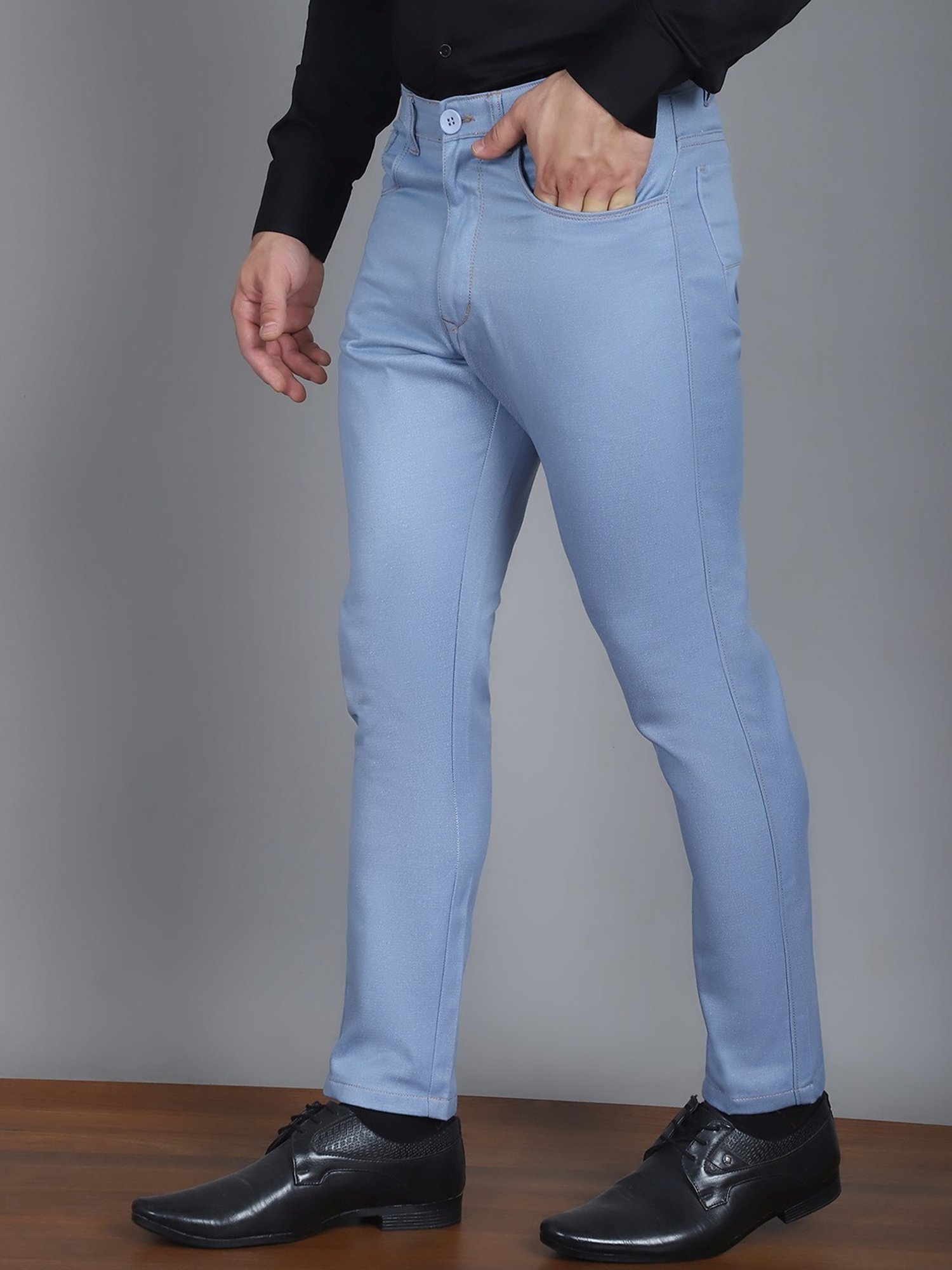 Jainish Blue Tapered Fit Trousers