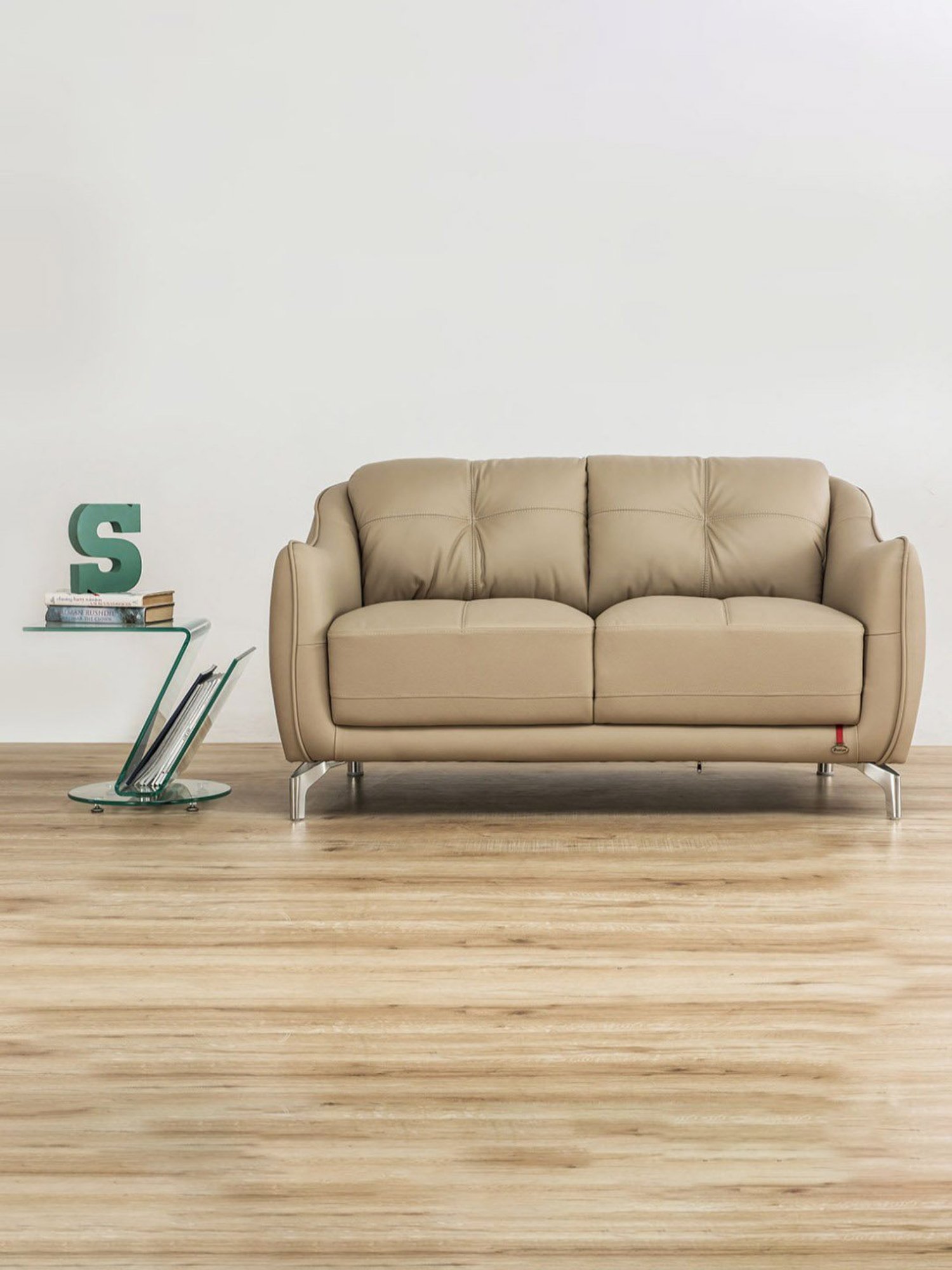 Durian Skyler Mushroom Brown Leather 2 Seater Sofa